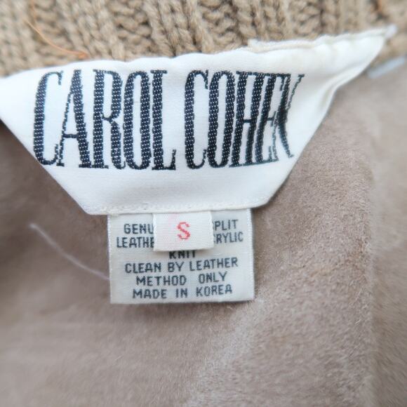 Vintage 70s Carol Cohen tan suede leather and knit crochet jacket S - Picture 5 of 6